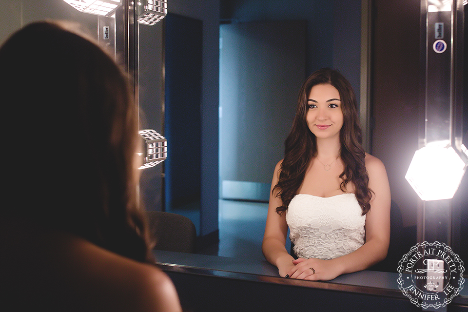 Sheas senior portrait in dressing room by portrait pretty photography