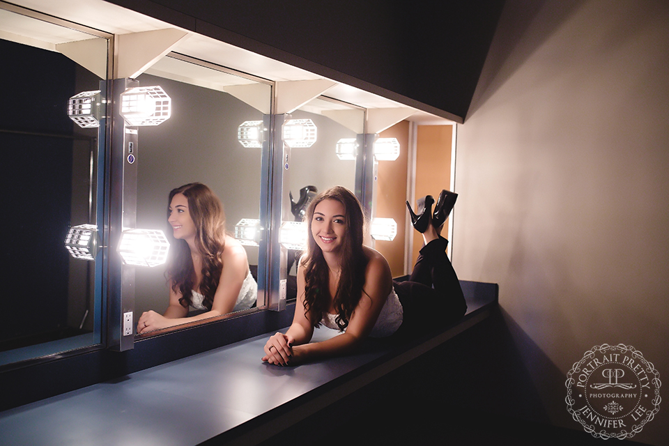 Sheas senior portraits in dressing room by portrait pretty photography